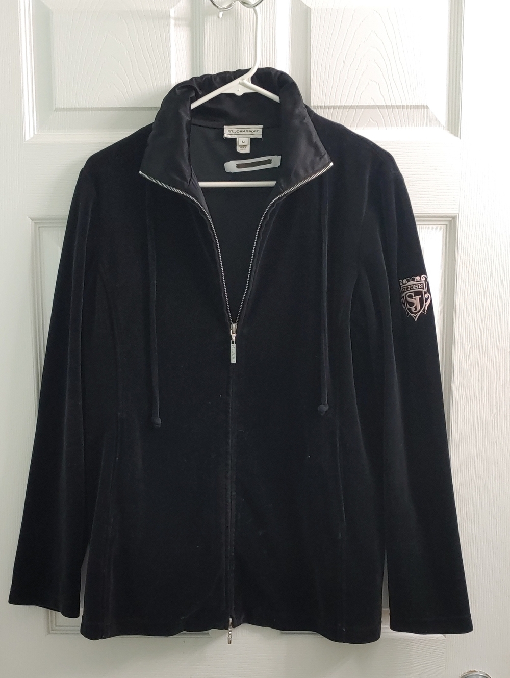 Vintage St. John Sport Y2K Track Jacket Black Velvet Velour Full Zip Women's M